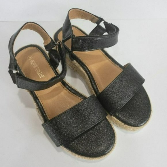 Olivia Miller Together Forever Espadrille Platform Sandals Black -6 - Picture 2 of 4